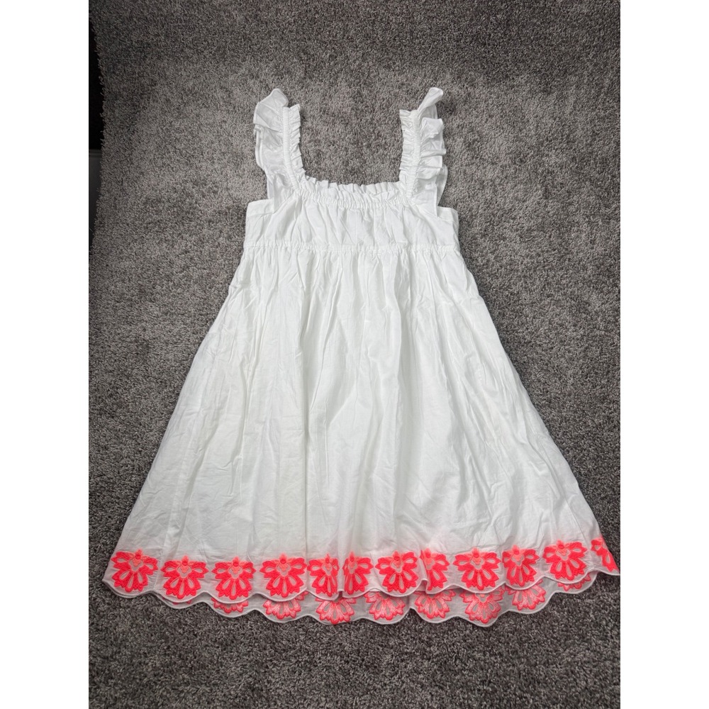 J.Crew Re-Imagined White Cotton Dress Neon Pink Floral Embroidery Size 12